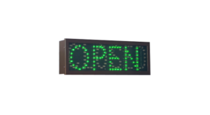 TCS Signs model 617 LED direct view drive thru OPEN CLOSED sign in dark bronze.