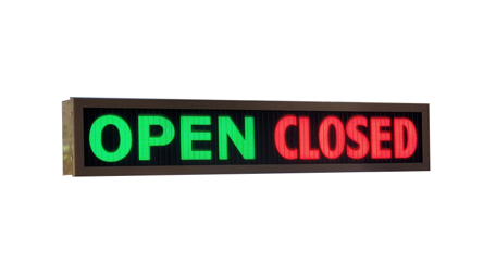 TCS Signs model 634 LED backlit drive thru OPEN CLOSED sign in dark bronze.