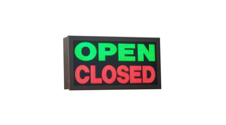 TCS Signs model 917 LED backlit drive thru OPEN CLOSED sign in dark bronze.